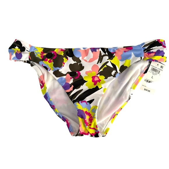 Bar III Floral Bikini Bottom Size Large Paradise Garden Ruched Sides Swim Suite - Picture 1 of 8